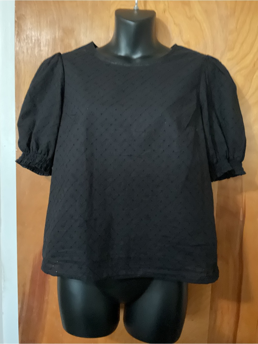 H&M Black Puff Sleeve Swiss Dot Blouse